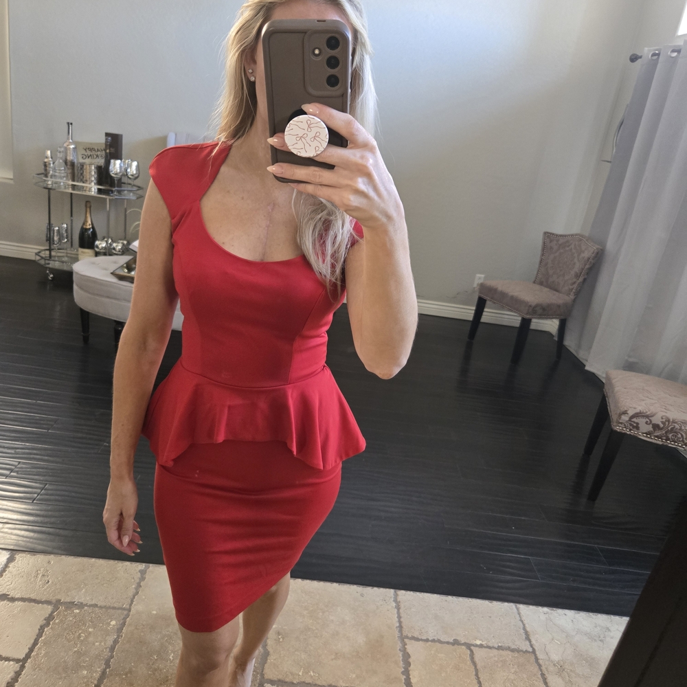 bebe Vibrant Red Peplum Mini Dress